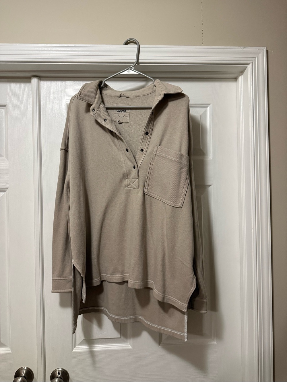 Aerie Oversized Polo Sweater in Taupe